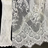 1 Panel Chantilly Embroidered Lace Fabric with Eyelash Scallop – White, Ivory, and Blush