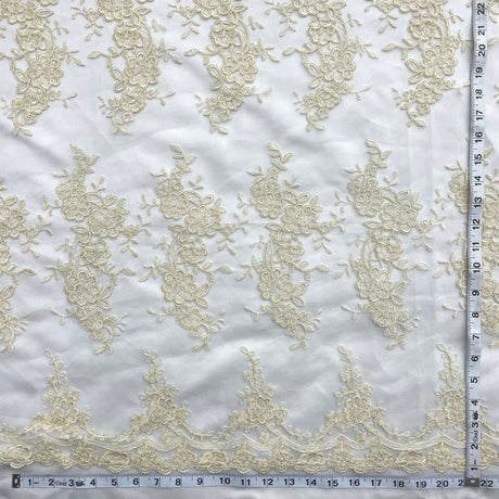 Corded Bridal Lace Fabric on Polyester Mesh