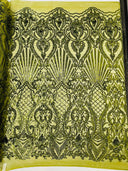 Sea Shell Sequin Damask Polyester Fabric - Iridescent Sequin Damask, 54" Width (1 Yard)