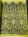 Sea Shell Sequin Damask Polyester Fabric - Iridescent Sequin Damask, 54" Width (1 Yard)