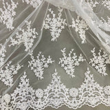 1 Yard Beaded Corded Bridal Lace Fabric Embroidered 100 Percent Polyester Net Mesh 56 inch Width