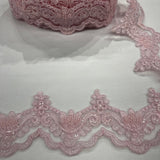 Beaded Corded Lace Trim on Net Mesh