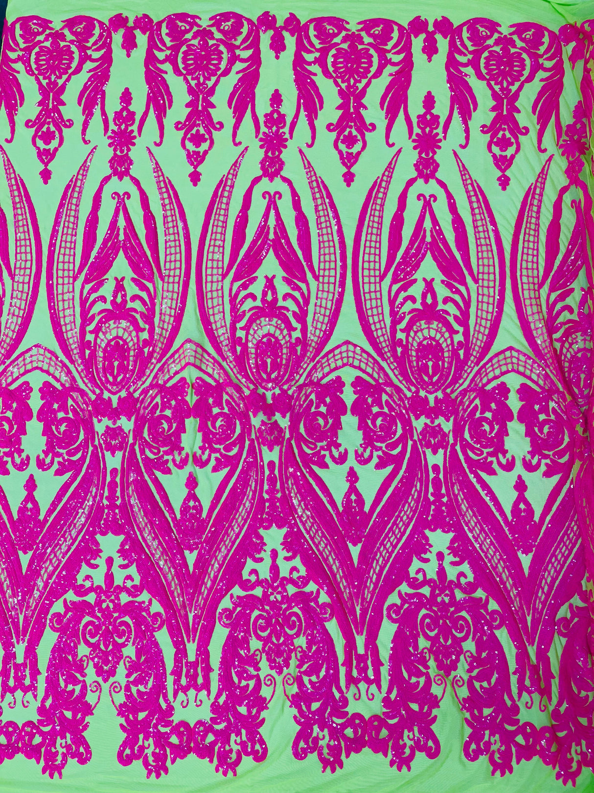 Big Sequin Damask Polyester Fabric - Damask Sequin Mesh, 54" Width (1 Yard)