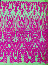 Big Sequin Damask Polyester Fabric - Damask Sequin Mesh, 54" Width (1 Yard)