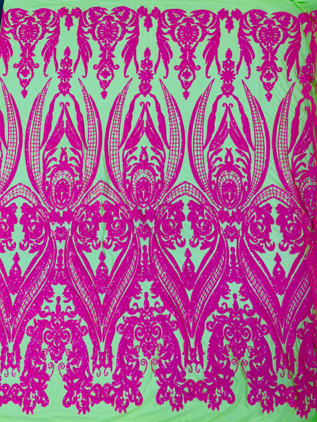 Big Sequin Damask Polyester Fabric - Damask Sequin Mesh, 54" Width (1 Yard)