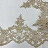 Corded Lace Trimming Embroidered On 100 Percent Polyester Net Mesh Fabric - Black, Ivory With Gold, Ivory With Silver, Ivory, Silver, White, 6" Width (1 Yard)