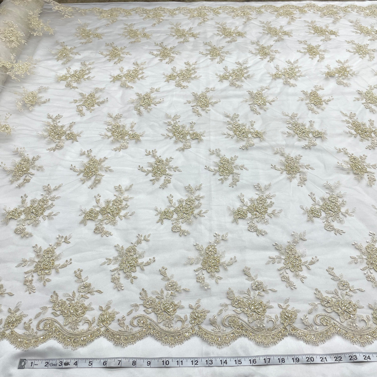 Beaded Corded Bridal Lace Mesh