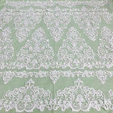 1 Yard Elegant Corded Bridal Lace Fabric Embroidered on 100% Polyester Net Mesh White