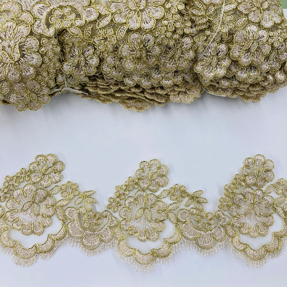 Corded Lace Trimming 100% Polyester Net Mesh 4"