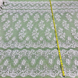 1 Yard Luxurious Beaded and Corded Bridal Lace Fabric Embroidered on 100% Polyester Net Mesh White