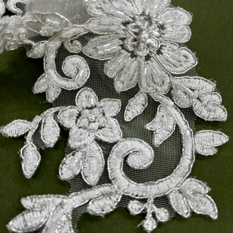 Beaded Corded Floral Lace Applique