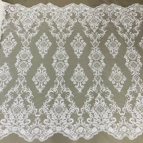 Beaded Lace Fabric on Polyester Net Mesh
