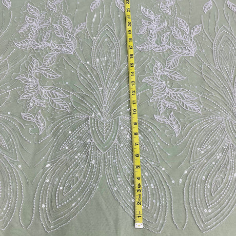 Beaded Lace Fabric on Polyester Net Mesh