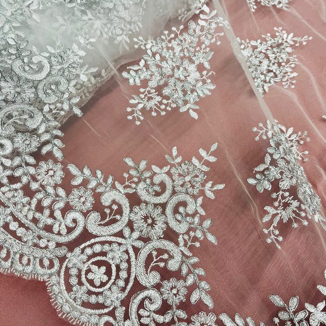 Corded Bridal Lace Fabric Embroidered Mesh
