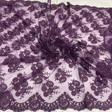 1 Yard - Corded Bridal Lace Fabric Embroidered on 100% Polyester Net Mesh - 50"