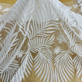 1 Yard Beaded and Corded Bridal Lace Fabric Embroidered on Polyester Net Mesh