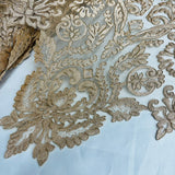 1 Yard Exquisite Corded Bridal Lace Fabric Embroidered on Polyester Net Mesh