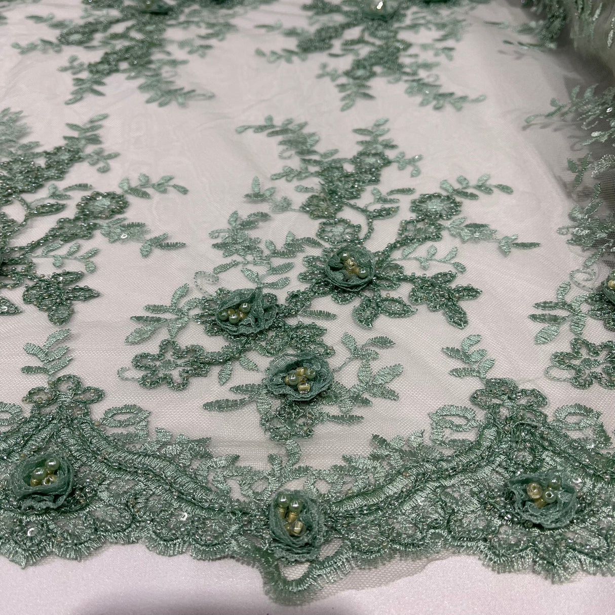 Beaded 3D Floral Lace Trimming 21" Wide