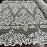 1 Yard Elegant Corded Bridal Lace Fabric Embroidered on Polyester Net Mesh