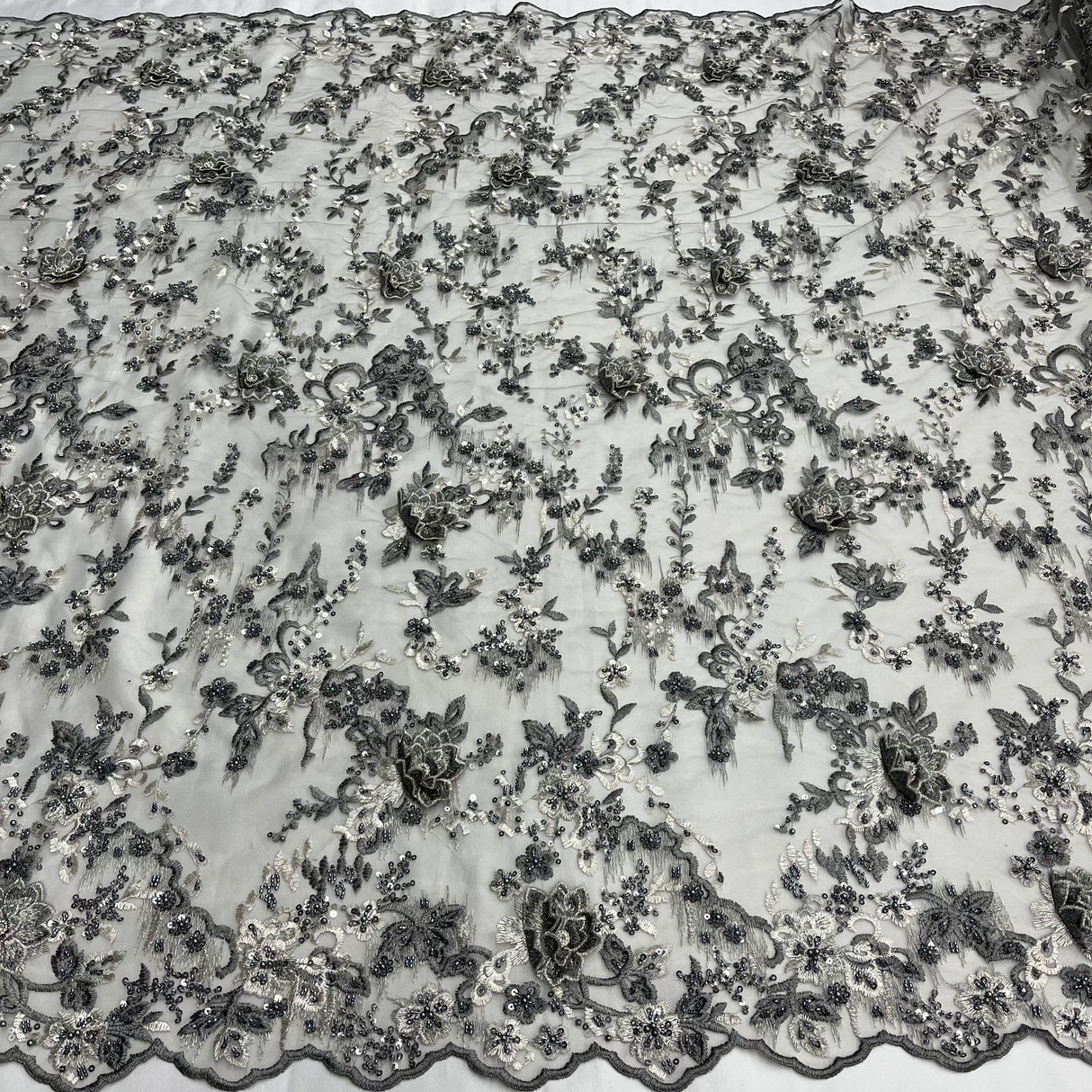 3D Floral Beaded Lace Mesh