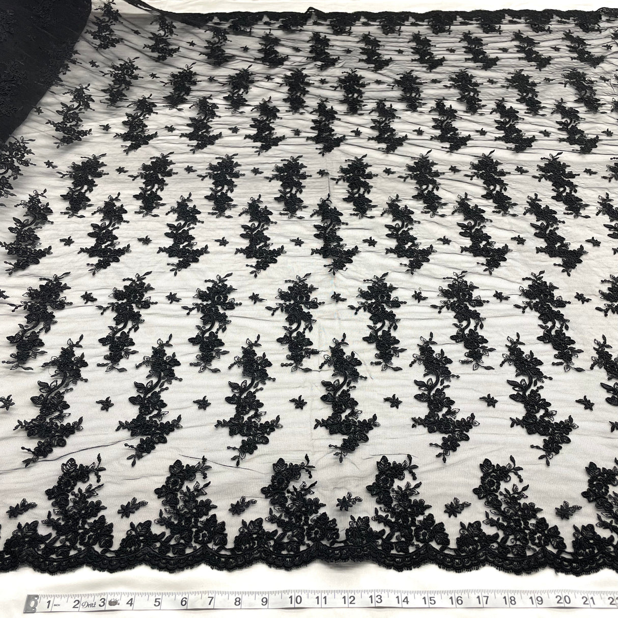 Corded Bridal Lace Fabric Embroidered on Polyester Net Mesh 54"