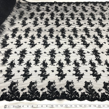 Corded Bridal Lace Fabric Embroidered on Polyester Net Mesh 54"