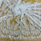 Beaded Sequined Lace Fabric 100% Polyester Net Mesh 56" Wide