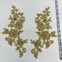 Beaded Corded Floral Lace Applique Embroidered Polyester Net Mesh Fabric - Floral Applique, 12.5" X 5" (1 Pair)
