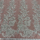 Beaded Lace Fabric Embroidered on Polyester Net Mesh 52"
