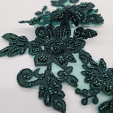 Beaded Corded Floral Lace Applique on Polyester Net Mesh