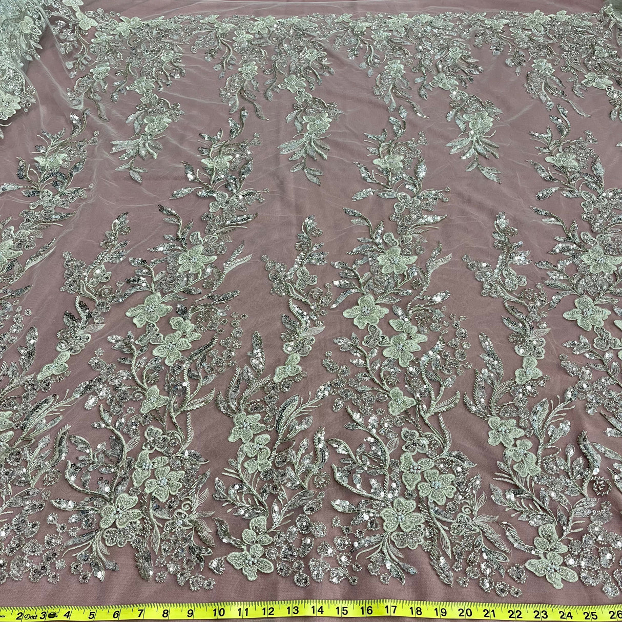 Beaded Lace Fabric on Polyester Net Mesh 54"