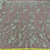 Beaded Lace Fabric on Polyester Net Mesh 54"