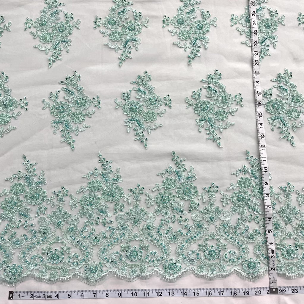 Beaded Corded Bridal Lace Sage