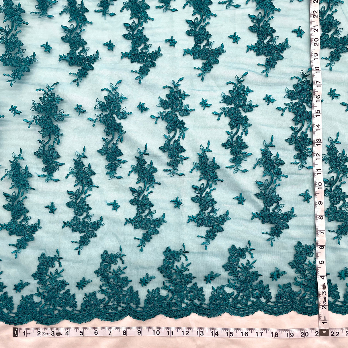 Embroidered Corded Bridal Lace Turquoise