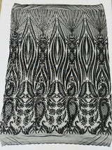 Paisley Sequin Design 4 Way Stretch Mesh Fabric - Nude Paisley Embroidered Iridescent Sequins, 48-50" Width, 36" Length (1 Yard)