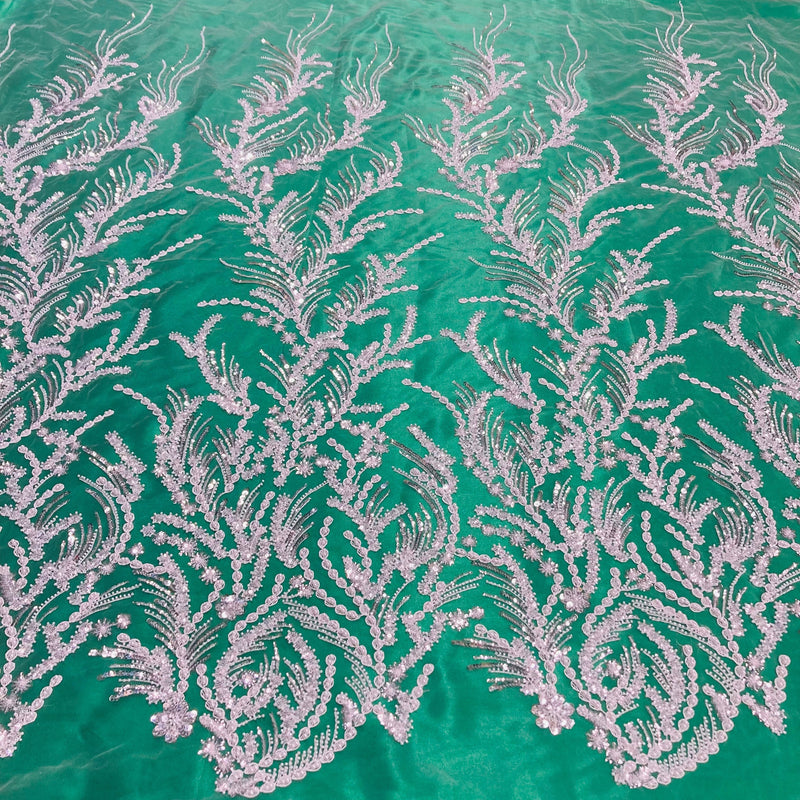 Beaded Lace Fabric on Polyester Net Mesh