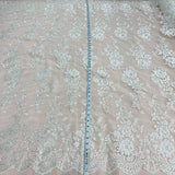 1 Yard Elegant Corded Bridal Lace Fabric with Floral Embroidery White