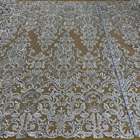 Beaded Corded Bridal Lace Fabric