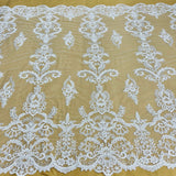 Beaded Corded Bridal Lace Fabric 51" White Ivory