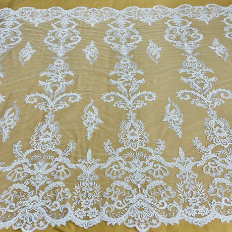 Beaded Corded Bridal Lace Fabric 51" White Ivory
