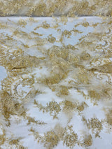 Beaded Corded Bridal Lace Fabric 51"