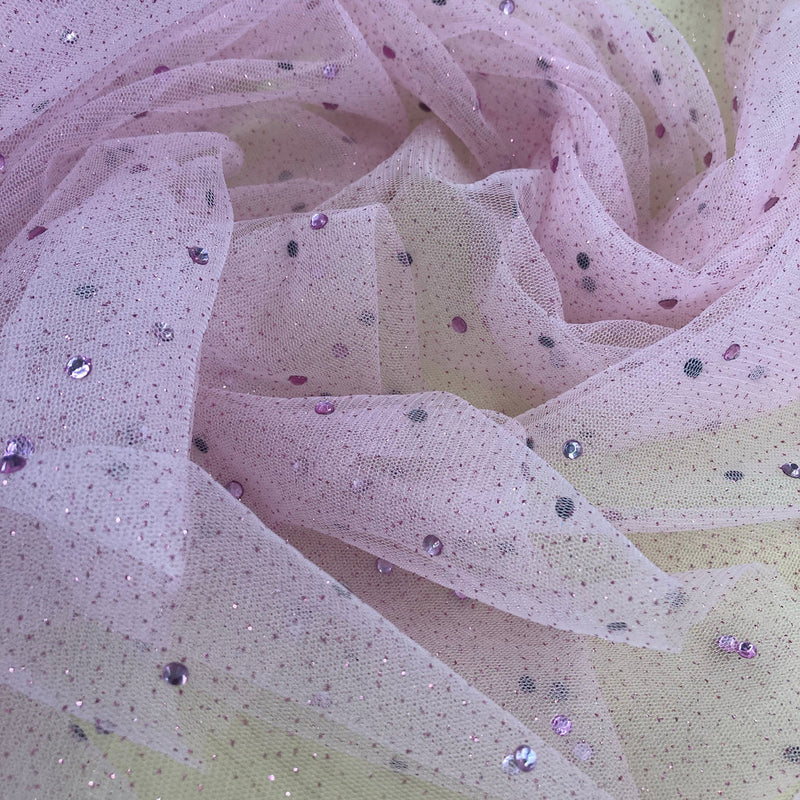 1 Yard High-Quality Glitter Mesh Fabric with Scattered Rhinestones 60" Wide
