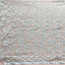 1 Yard - Beaded & Corded Bridal Fabric Lace Embroidered on 100% Polyester Net Mesh - Ivory - 54" Wide