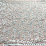 1 Yard - Beaded & Corded Bridal Fabric Lace Embroidered on 100% Polyester Net Mesh - Ivory - 54"