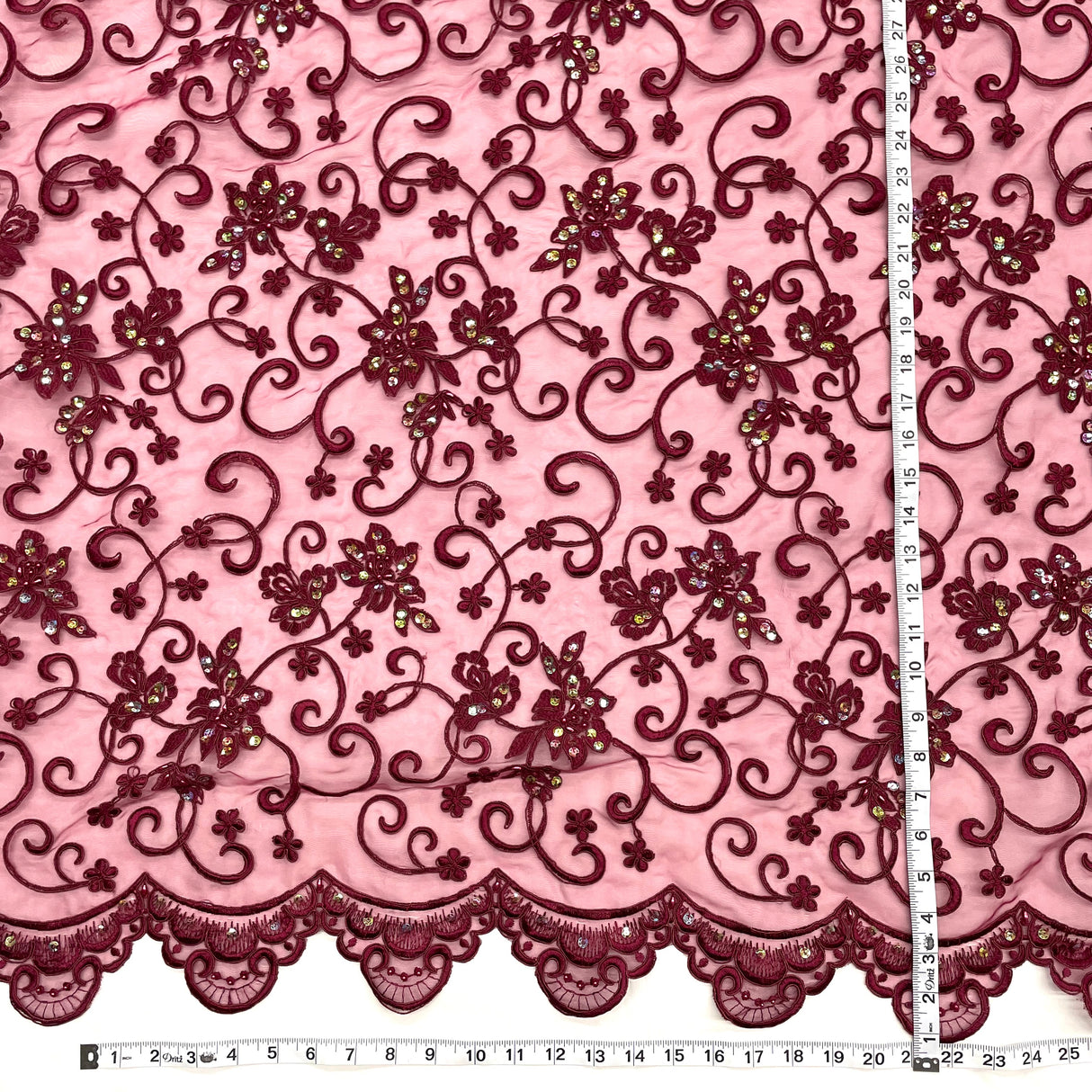 Beaded Corded Bridal Lace Wine