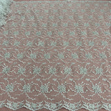 1 Yard Deluxe Beaded and Corded Bridal Lace Fabric Embroidered on Polyester Net Mesh