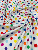 Polka Dot Satin 100 Percent Polyester Charmeuse Fabric - White Polka Dot On Red, 58" Width (1 Yard)