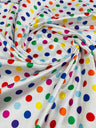 Polka Dot Satin 100 Percent Polyester Charmeuse Fabric - White Polka Dot On Red, 58" Width (1 Yard)