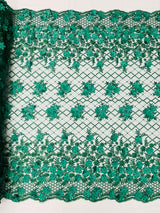 Lia 3D Floral Design Lace Fabric - Beaded Mesh, Double Scallop, 54" Width (1 Yard)