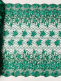 Lia 3D Floral Design Lace Fabric - Beaded Mesh, Double Scallop, 54" Width (1 Yard)